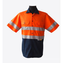 Chemises de travail réfléchissantes à manches courtes orange vif